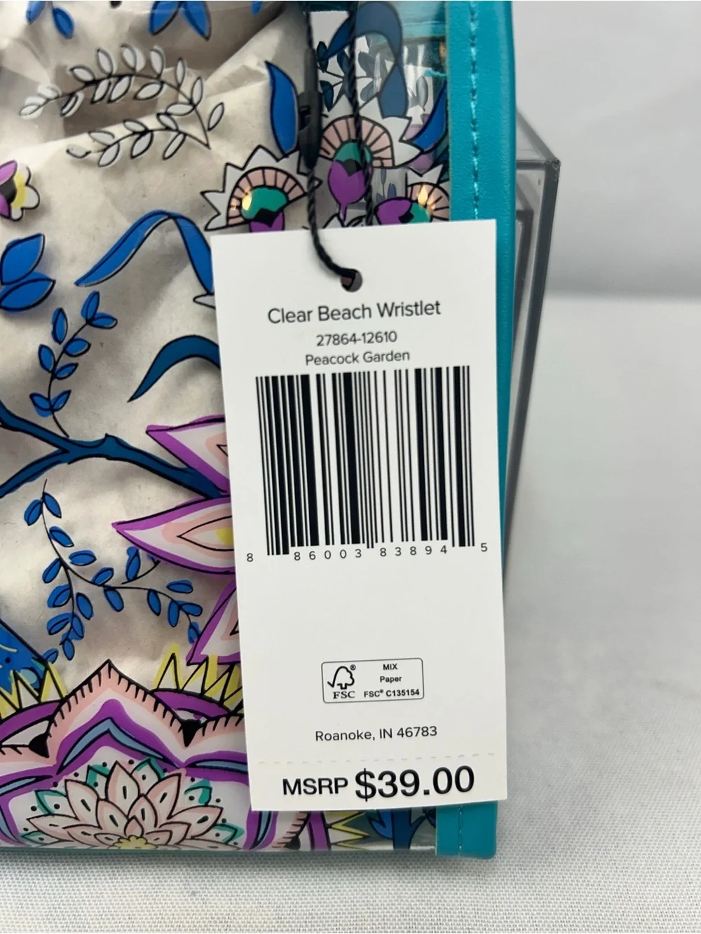 Vera Bradley Peacock Floral Clear Wristlet - Turquoise Trim